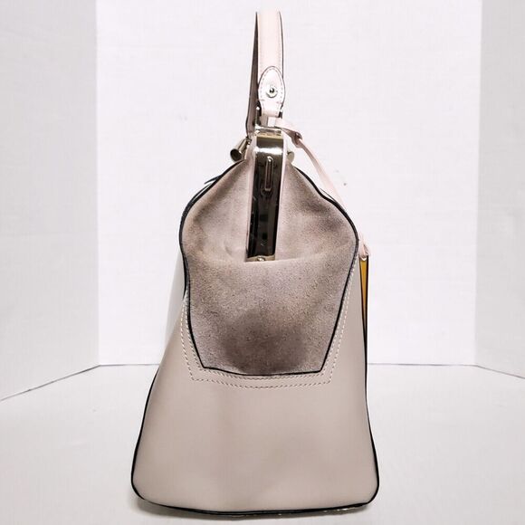 Cromia White Pink Coated Colorblock Suede Textured Leather Satchel Womens - Picture 8 of 16